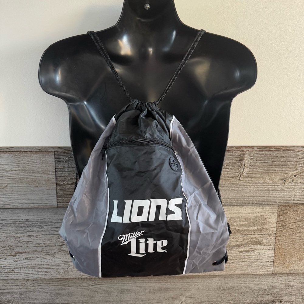 Detroit Lions X Miller Lite Beer Drawstring Nylon Cinch Bag Backpack w/ coozie